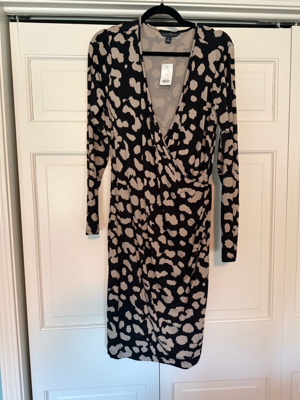 Banana Republic Long Sleeve Faux Wrap Leopard Dress - Black & Beige
